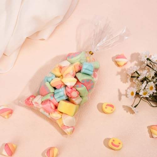 Leislam Cellophane Treat Bags, 100 PCS Clear Cellophane Bags, Plastic Cello Candy Cookies Goodie Gift Bag with 100 PCS Gold Twist Ties for Graduation Spring Birthday Party Favors Supplies 5x11 Inch - Image 3