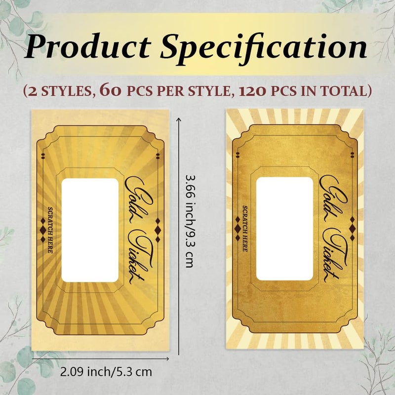 PLIGREAT 120 Pieces Gold Ticket Scratch Off Cards Stickers, Blank Gift Certificates Scratch Cards Scratchs Off Tickets DIY Coupon Card for Small Business, Holiday, Bridal Shower Activity, Party Supply - Image 2