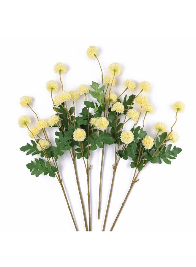 mizii 6Pcs Yellow Fake Silk Pompon Mum Artificial Flowers Bulk Small Faux Chrysanthemums with Stems Realistic Floral Decorations for Wedding DIY Bouquet Centerpieces Shower Vase Home Decor (Yellow) - Image 1