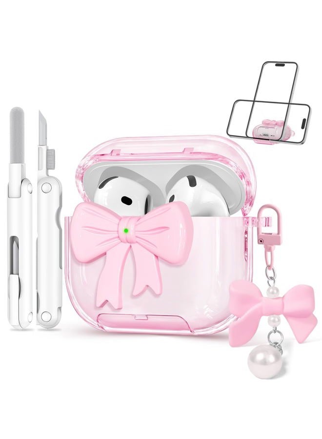 Joremx Cute for Airpods 4 Case Cover, Girly 3D Bow Pattern Design with Cute Butterfly Keychain, Apple AirPods 4th Generation Case 2024 Soft TPU Proteactive with Cleaner Kit Girls Women (Pink) - Image 1