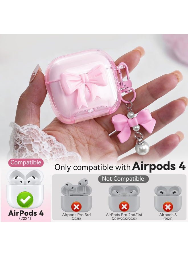 Joremx Cute for Airpods 4 Case Cover, Girly 3D Bow Pattern Design with Cute Butterfly Keychain, Apple AirPods 4th Generation Case 2024 Soft TPU Proteactive with Cleaner Kit Girls Women (Pink) - Image 3