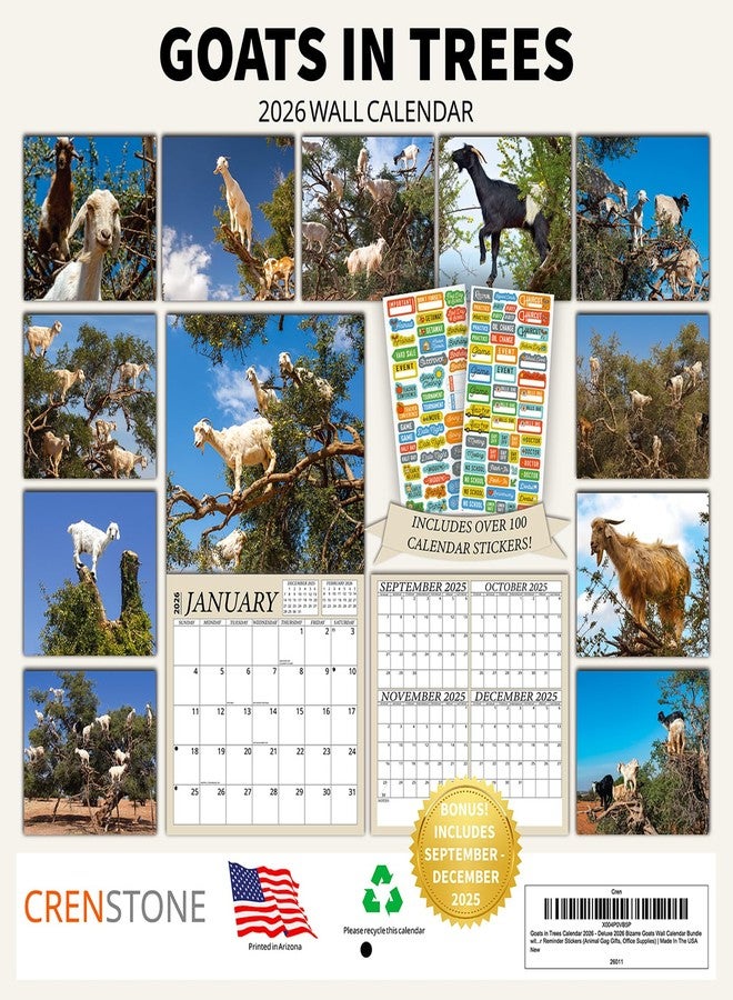 Crenstone Goats in Trees Calendar 2026 - Deluxe 2026 Bizarre Goats Wall Calendar Bundle with Over 100 Calendar Reminder Stickers (Animal Gag Gifts, Office Supplies) | Made In The USA - Image 2