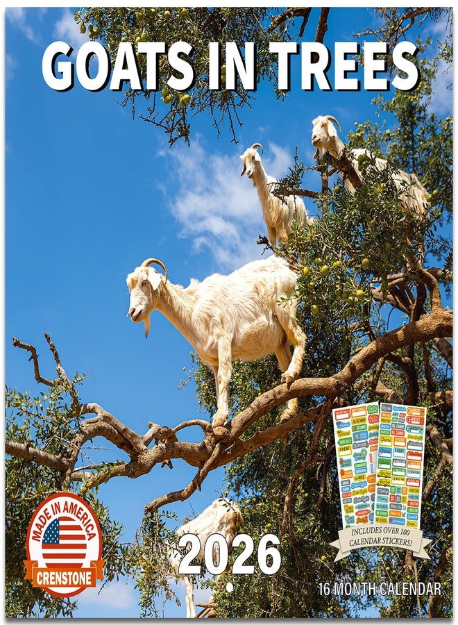 Crenstone Goats in Trees Calendar 2026 - Deluxe 2026 Bizarre Goats Wall Calendar Bundle with Over 100 Calendar Reminder Stickers (Animal Gag Gifts, Office Supplies) | Made In The USA - Image 1