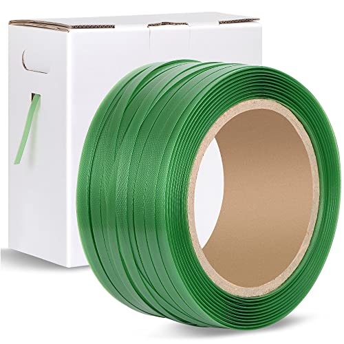Storage Standard Heavy Duty Packaging Strapping Banding Roll - Green Polyester PET Industrial-Grade, 1000' x 5/8" x 0.035" Pallet Strap Coil - 1400 lbs Break Strength, Rust-Resistant with Self Dispensing Box Kit - Image 1