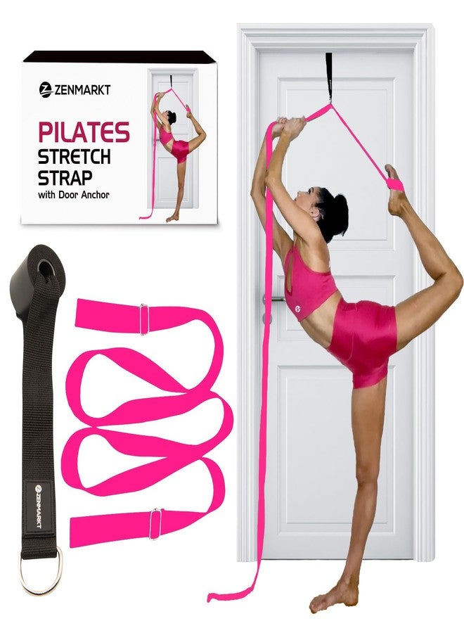 Zenmarkt Pilates Stretching Strap with Door Anchor - Flexibility Equipment for Pilates Practitioners - Ideal for Improving Leg Flexibility, Core Stability, and Posture Alignment at Home (Pink) - Image 1