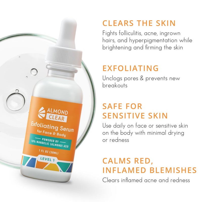 Almond Clear Level 1 Serum | Mandelic Acid Facial Serum for Acne, Folliculitis, Aging Skin, Ingrown Hairs, Dark Spots on Face, Chest, Butt, Back, Thighs, Arms | 4oz - Image 2