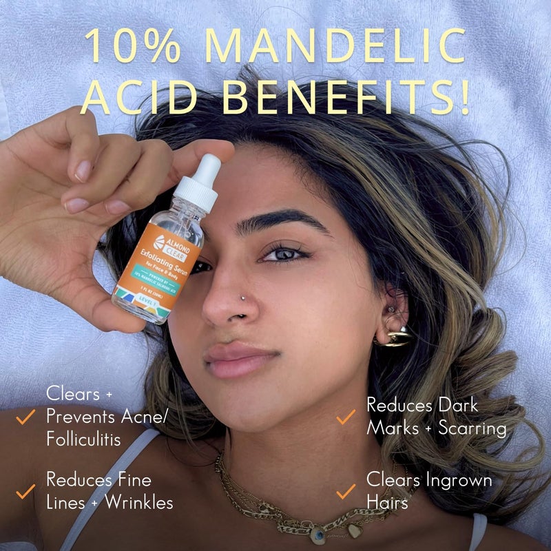 Almond Clear Level 1 Serum | Mandelic Acid Facial Serum for Acne, Folliculitis, Aging Skin, Ingrown Hairs, Dark Spots on Face, Chest, Butt, Back, Thighs, Arms | 4oz - Image 4