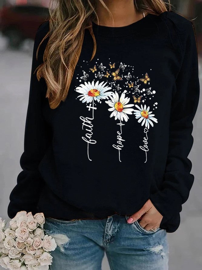Animal Print Round Neck Womens Sweatshirt black without cap