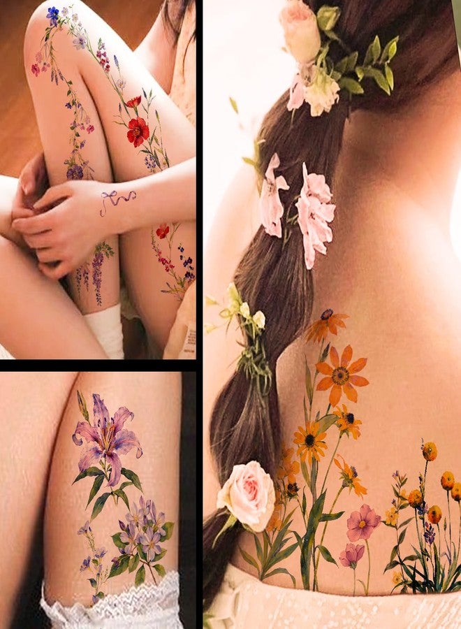 CHARLENT 40 Sheets Watercolor Flower Temporary Tattoos for Women - Image 2