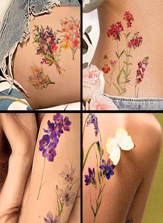 CHARLENT 40 Sheets Watercolor Flower Temporary Tattoos for Women - Image 5