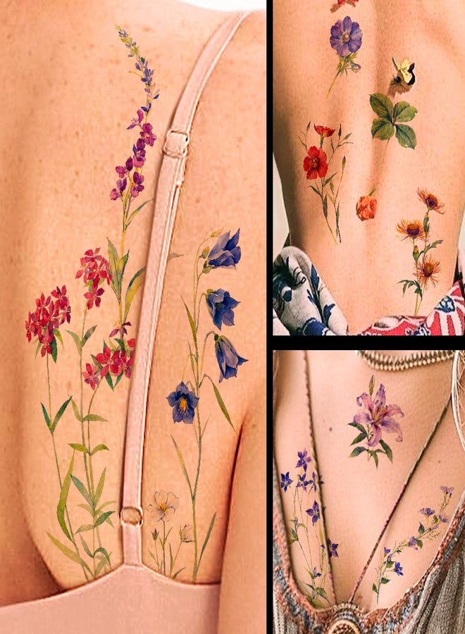 CHARLENT 40 Sheets Watercolor Flower Temporary Tattoos for Women - Image 4