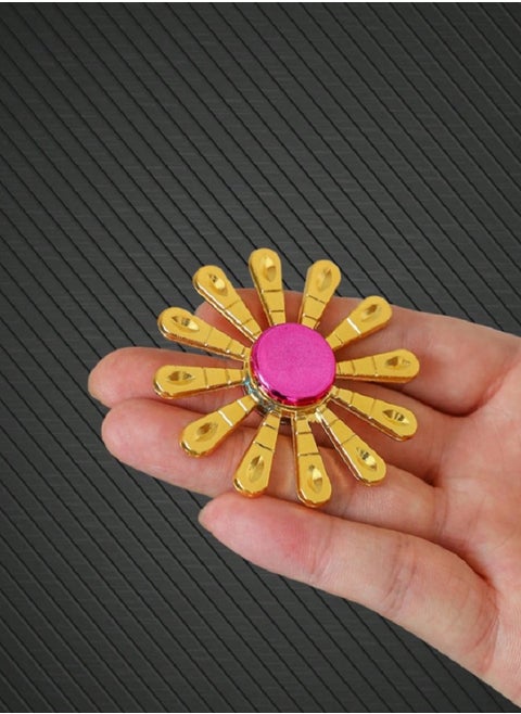 Luxury Gold Zinc Alloy Fidget Spinner with 12 Arms Design with Pink Center  - Durable and Portable Handheld for Comfort and Focus Fidget Spinner