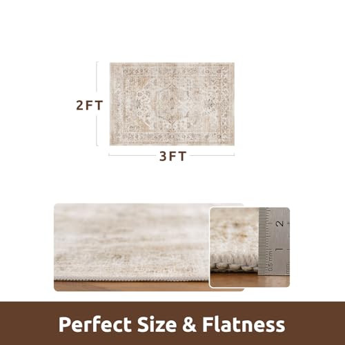 AMOAMI2X3 Small RugWashable Rugs Entryway Mat IndoorSoft Vintage Non Slip Rugs for Kitchen Laundry Room Bathroom Beige Decorative Accent Rug for in Front of Sink 24 Inch x36 Inch - Image 3
