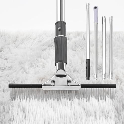 Astfys Big Carpet Rake with Long Handle Making Carpets Fluffy Again Clean Hair Let Carpet Restore SoftnessIron Black and Silver - Image 1