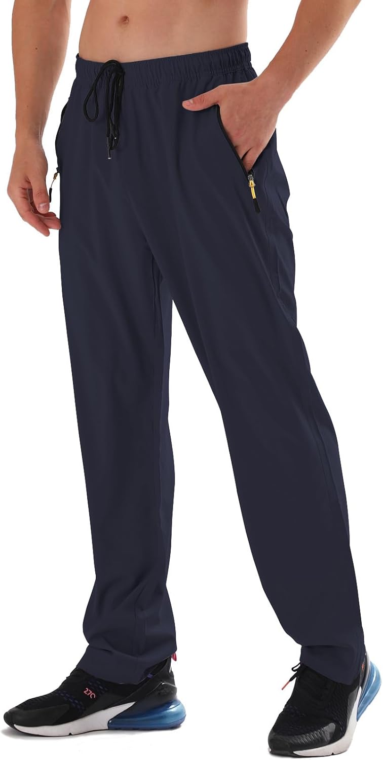 AIRIKE Men's Elastic Waist Hiking Pants - Water Resistant Quick-Dry Lightweight Outdoor Sweatpants with Zipper Pockets, Dark Blue, XL - Image 1