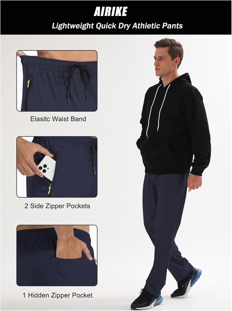 AIRIKE Men's Elastic Waist Hiking Pants - Water Resistant Quick-Dry Lightweight Outdoor Sweatpants with Zipper Pockets, Dark Blue, XL - Image 3