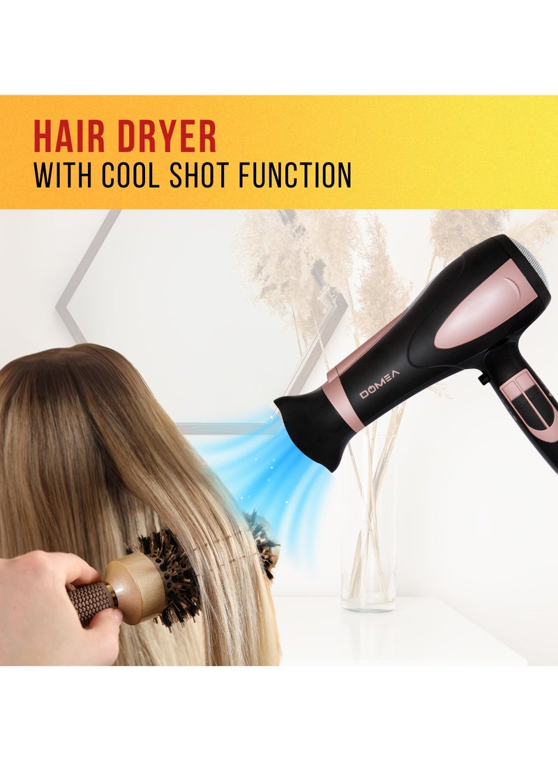 DOMEA 2200W Professional Hair Dryer with Cool Shot Button - 2 Speed & 3 Heat Settings, Concentrator Nozzle, Overheat Protection, Ionic Technology, Lightweight for All Hair Types - Image 3