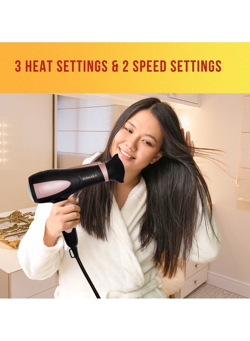DOMEA 2200W Professional Hair Dryer with Cool Shot Button - 2 Speed & 3 Heat Settings, Concentrator Nozzle, Overheat Protection, Ionic Technology, Lightweight for All Hair Types - Image 2