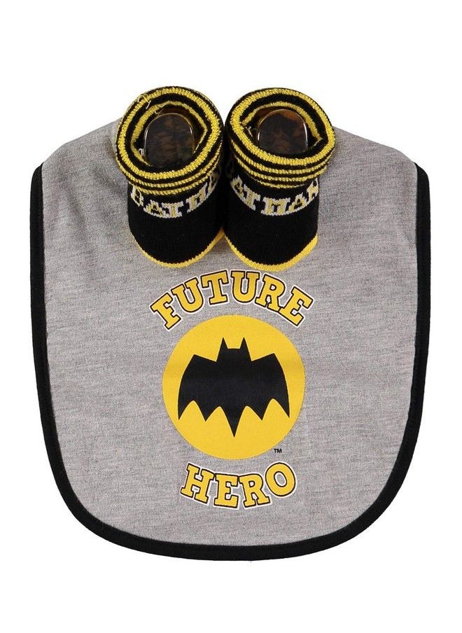 Batman Dc Comics Baby Unisex Bib And Booties Set Baby Gift Set (Grey/Black/Yellow)  - Image 2