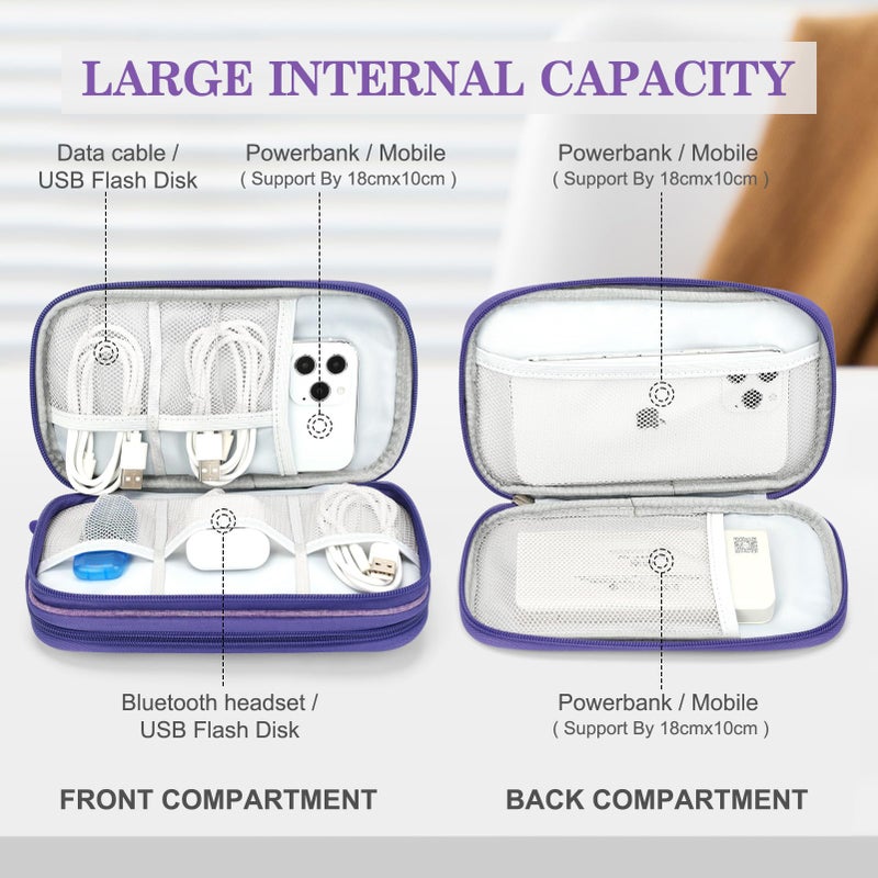 FYY Electronic Organizer, Travel Cable Organizer Bag Pouch Electronic Accessories Carry Case Portable Waterproof Double Layers Storage Bag for Cable, Cord, Charger, Phone, Medium Size, Dark Purple - Image 3