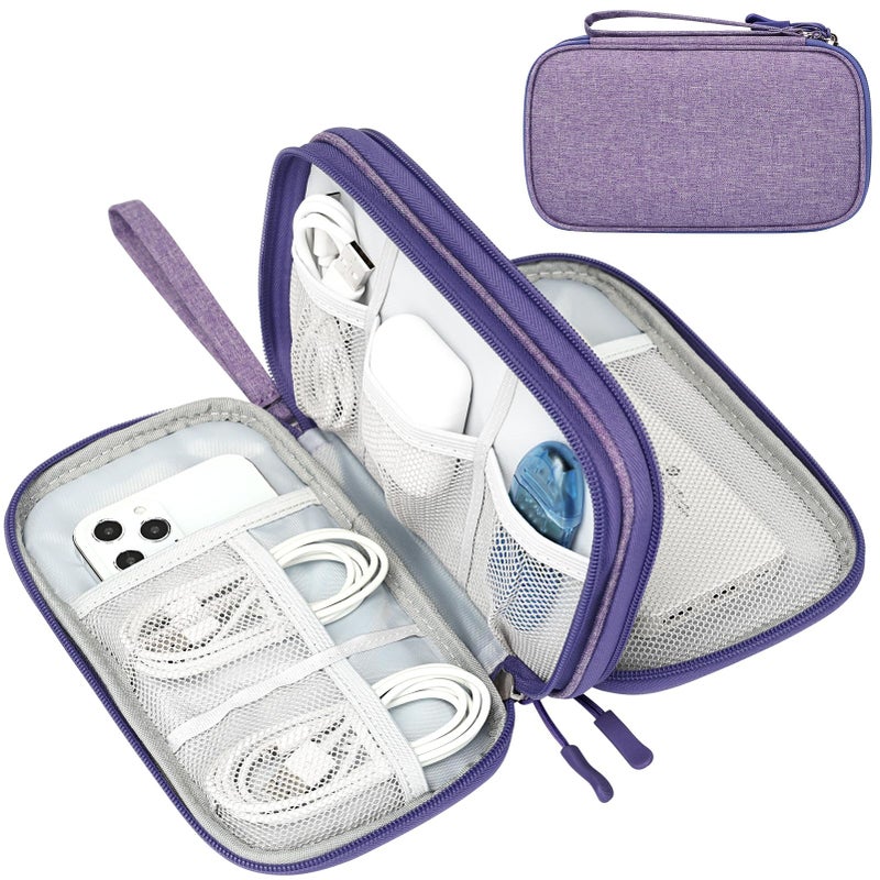 FYY Electronic Organizer, Travel Cable Organizer Bag Pouch Electronic Accessories Carry Case Portable Waterproof Double Layers Storage Bag for Cable, Cord, Charger, Phone, Medium Size, Dark Purple - Image 1