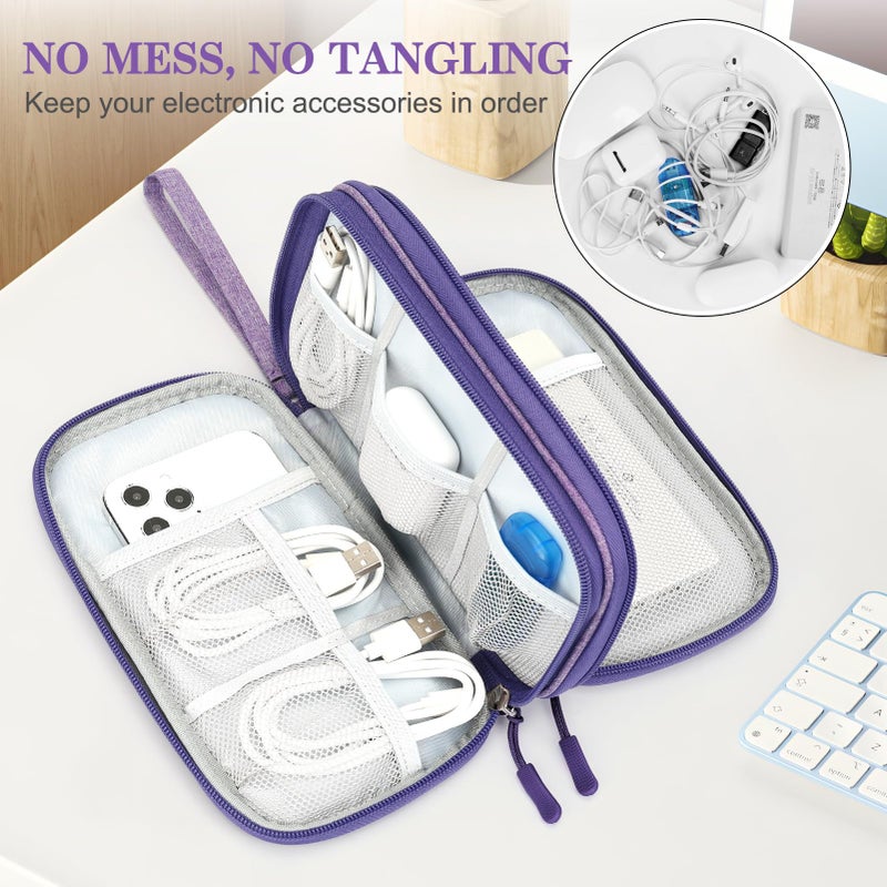 FYY Electronic Organizer, Travel Cable Organizer Bag Pouch Electronic Accessories Carry Case Portable Waterproof Double Layers Storage Bag for Cable, Cord, Charger, Phone, Medium Size, Dark Purple - Image 5