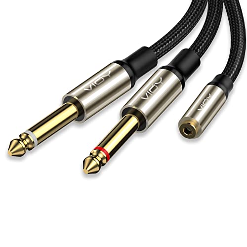 VIOY 3.5mm to Dual 1/4 Inch Audio Splitter Cable, Gold Plated 1/8" TRS Female to Dual Quarter Inch 6.35mm TS Mono Male Plug Braided Stereo Breakout Cable 35cm/13.8inch - Image 1