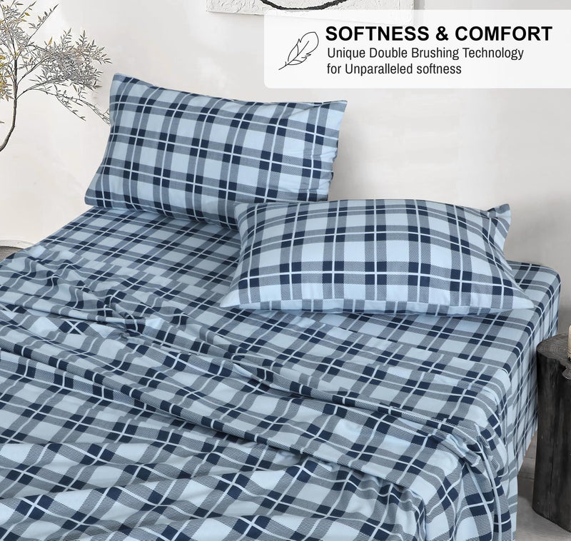 RUVANTI Flannel Sheets Full Size - 100% Cotton Double Brushed Bed Sheets Set, Deep Pockets 16 Inches, All Seasons Breathable & Extra Soft Full Sheets, Warm & Cozy, 4 Piece, Illusion Check - Image 4