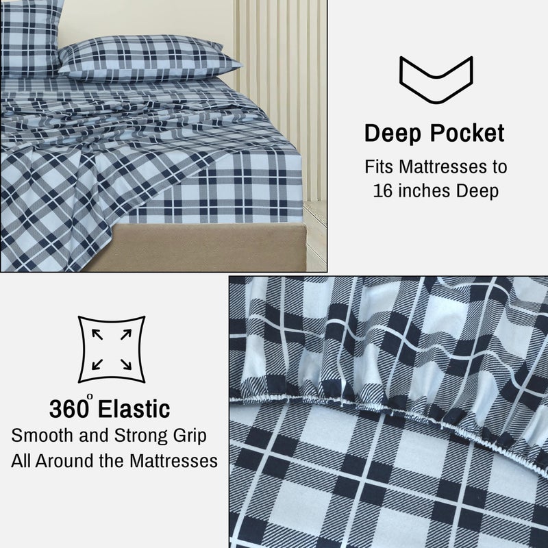 RUVANTI Flannel Sheets Full Size - 100% Cotton Double Brushed Bed Sheets Set, Deep Pockets 16 Inches, All Seasons Breathable & Extra Soft Full Sheets, Warm & Cozy, 4 Piece, Illusion Check - Image 5