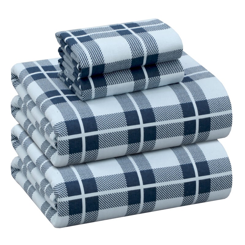 RUVANTI Flannel Sheets Full Size - 100% Cotton Double Brushed Bed Sheets Set, Deep Pockets 16 Inches, All Seasons Breathable & Extra Soft Full Sheets, Warm & Cozy, 4 Piece, Illusion Check - Image 1