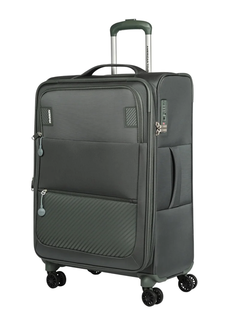 Majoris + Suitcase, Check-In Size 70 cm / 26 inch, 4 Spinner Wheels, Soft Top, 100% Polyester, Balsam Green|TSA Combination Lock|Expandable - 3 Years International Warranty