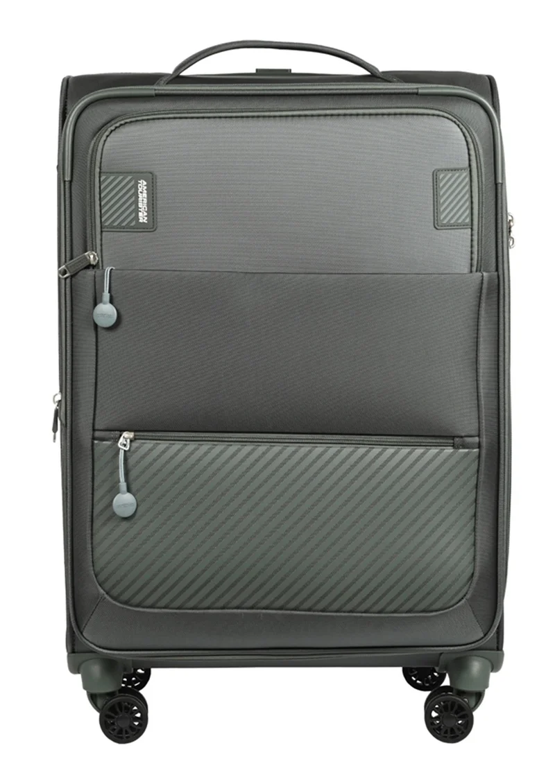 AMERICAN TOURISTER  Majoris + Suitcase, Check-In Size 70 cm / 26 inch, 4 Spinner Wheels, Soft Top, 100% Polyester, Balsam Green|TSA Combination Lock|Expandable - 3 Years International Warranty  | Best Price UAE
