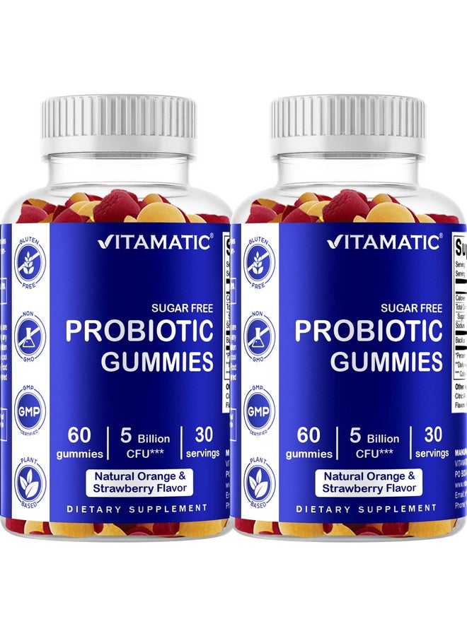 Vitamatic 2 Pack Sugar Free Probiotic Gummies For Men And Women 5 Billion Cfus Digestive Immune & Gut Health Gluten Free - Image 2