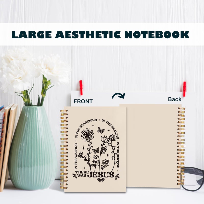 BearCake Boho Floral Christian Notebook Journal, Christian Gifts for Women, Bible Notebooks for Note Taking, Bible Journaling Notebook, There Was Jesus Hardcover Spiral Notebook 5.5x8.3 - Image 4