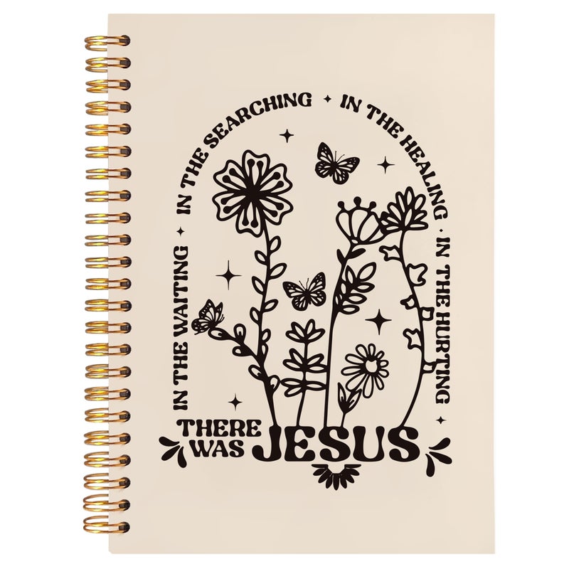 BearCake Boho Floral Christian Notebook Journal, Christian Gifts for Women, Bible Notebooks for Note Taking, Bible Journaling Notebook, There Was Jesus Hardcover Spiral Notebook 5.5x8.3 - Image 1