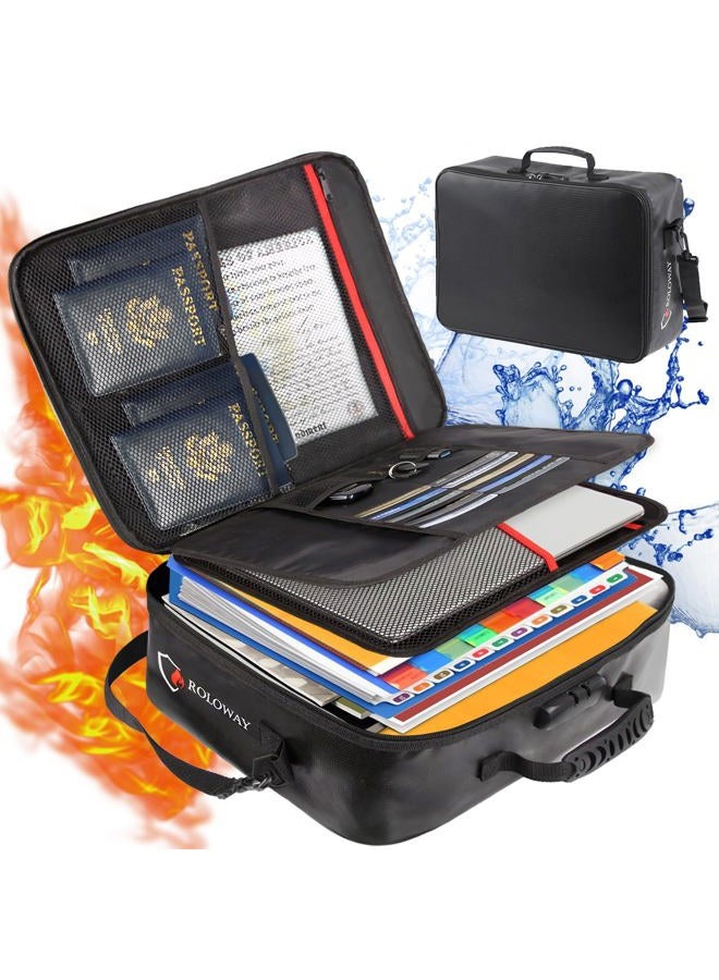 ROLOWAY Fireproof Document Bag with Lock (17 x 11.8 x 5 inch), Important Document Storage Bag with Multi-Layer File Organizers (Black) - Image 1