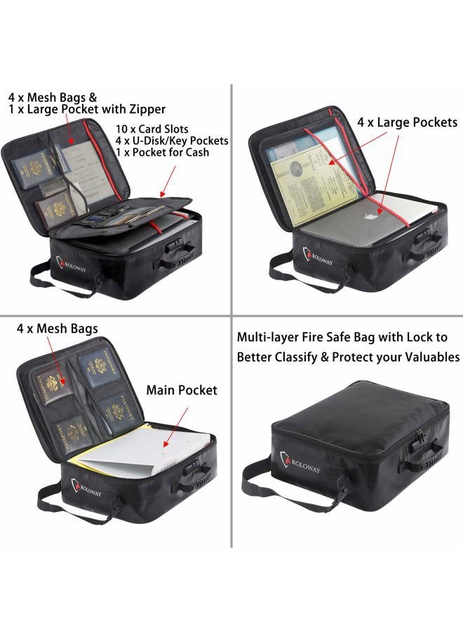 ROLOWAY Fireproof Document Bag with Lock (17 x 11.8 x 5 inch), Important Document Storage Bag with Multi-Layer File Organizers (Black) - Image 3