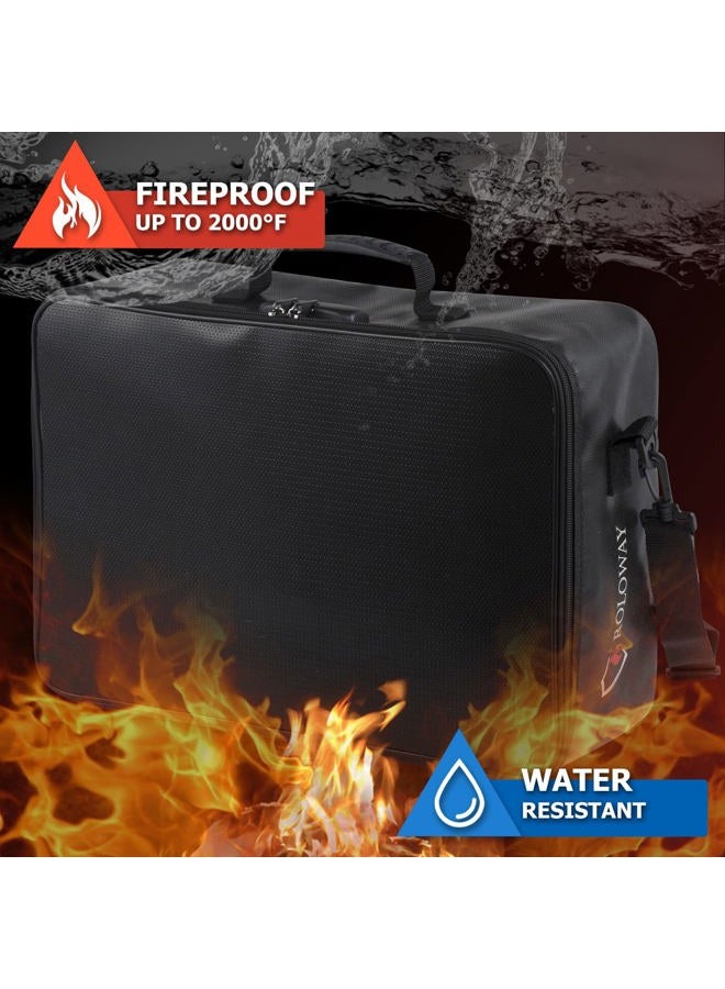ROLOWAY Fireproof Document Bag with Lock (17 x 11.8 x 5 inch), Important Document Storage Bag with Multi-Layer File Organizers (Black) - Image 4