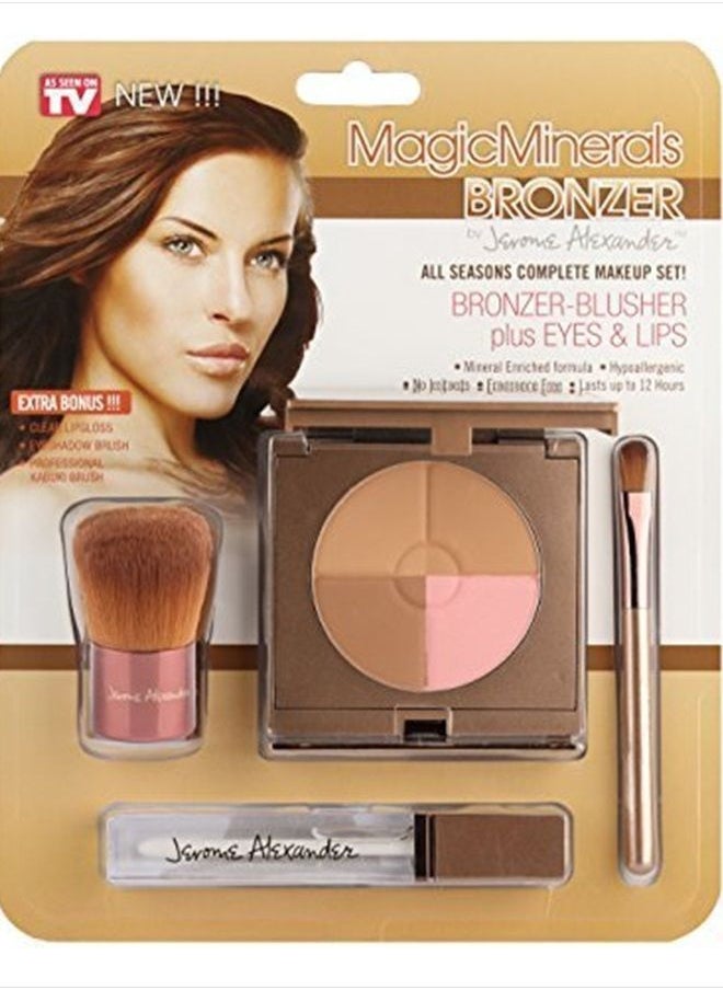 Jerome Alexander MagicMinerals Bronzer by Jerome Alexander - Ultra-Natural Bronzer-Blush Compact Plus Clear Lipgloss and Eyeshadow Brush - Perfect Makeup for Bronzing, Contouring or Sculpting  - Image 1