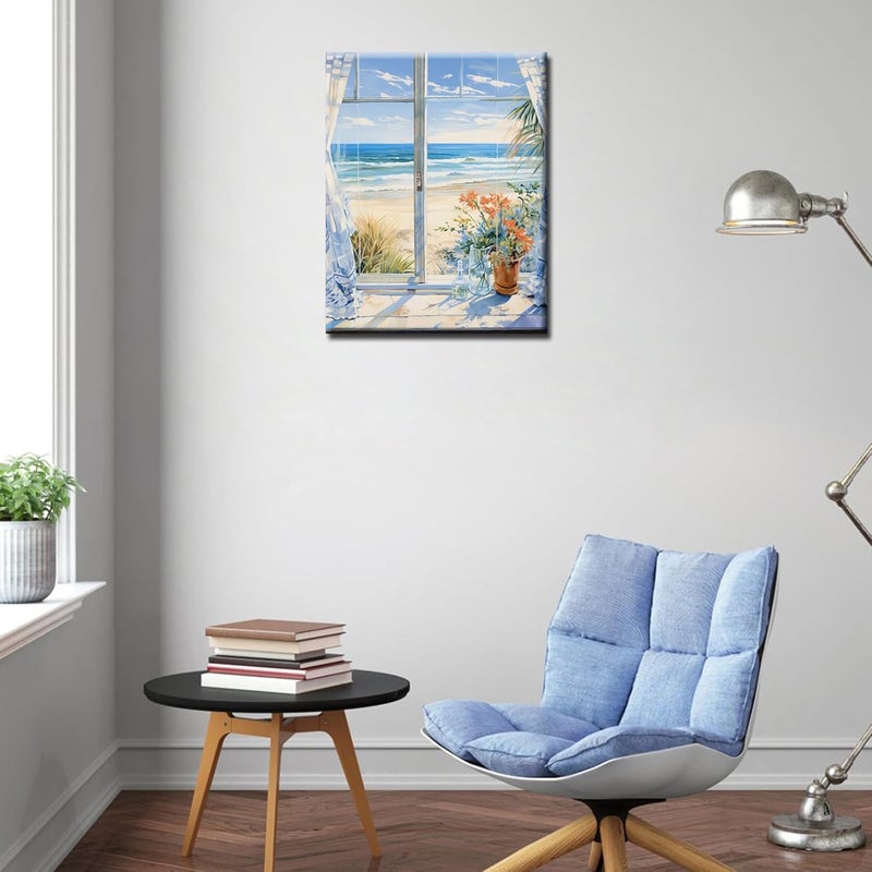 Tucocoo Beach Window Landscape Oil Painting Paint by Number Kits 16 x 20 inch Canvas Flowers Seaside Scenery DIY Oil Painting for Kids Students Adults Beginner with Brushes Acrylic Pigment without Frame - Image 4