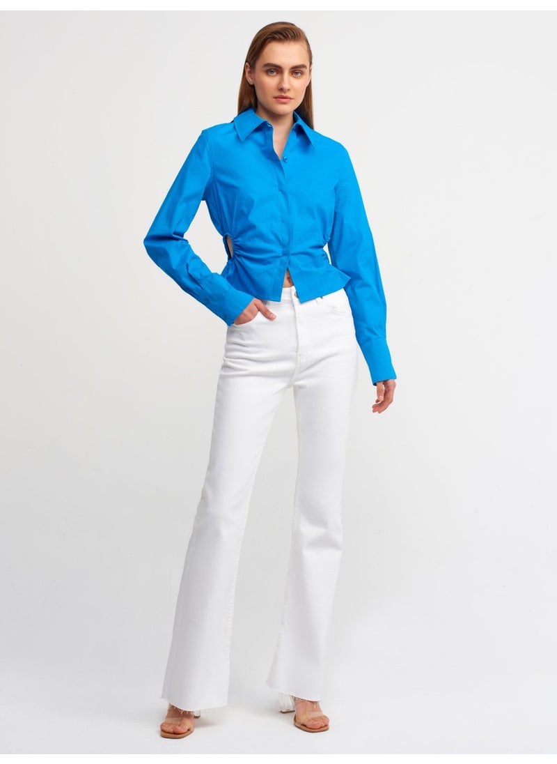 Dilvin 50148 Window Detailed Poplin Shirt-Sax  - Image 1