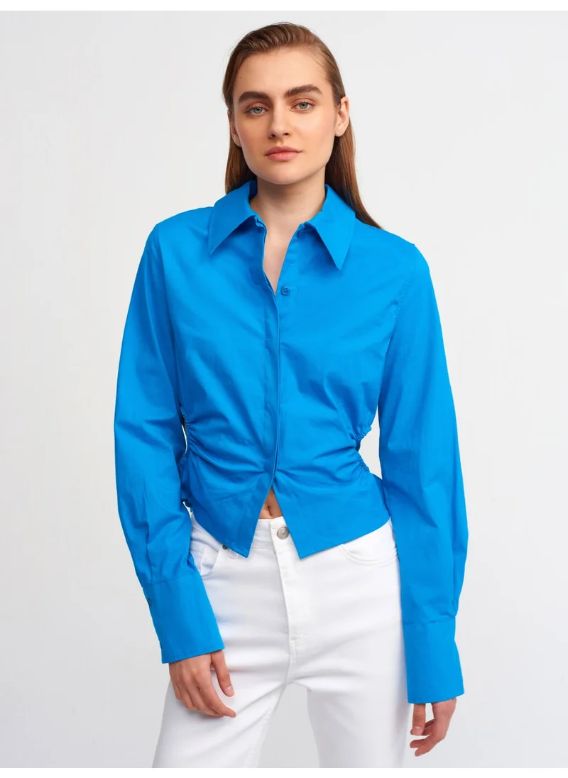 Dilvin 50148 Window Detailed Poplin Shirt-Sax