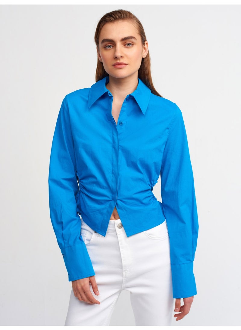 Dilvin 50148 Window Detailed Poplin Shirt-Sax  - Image 4