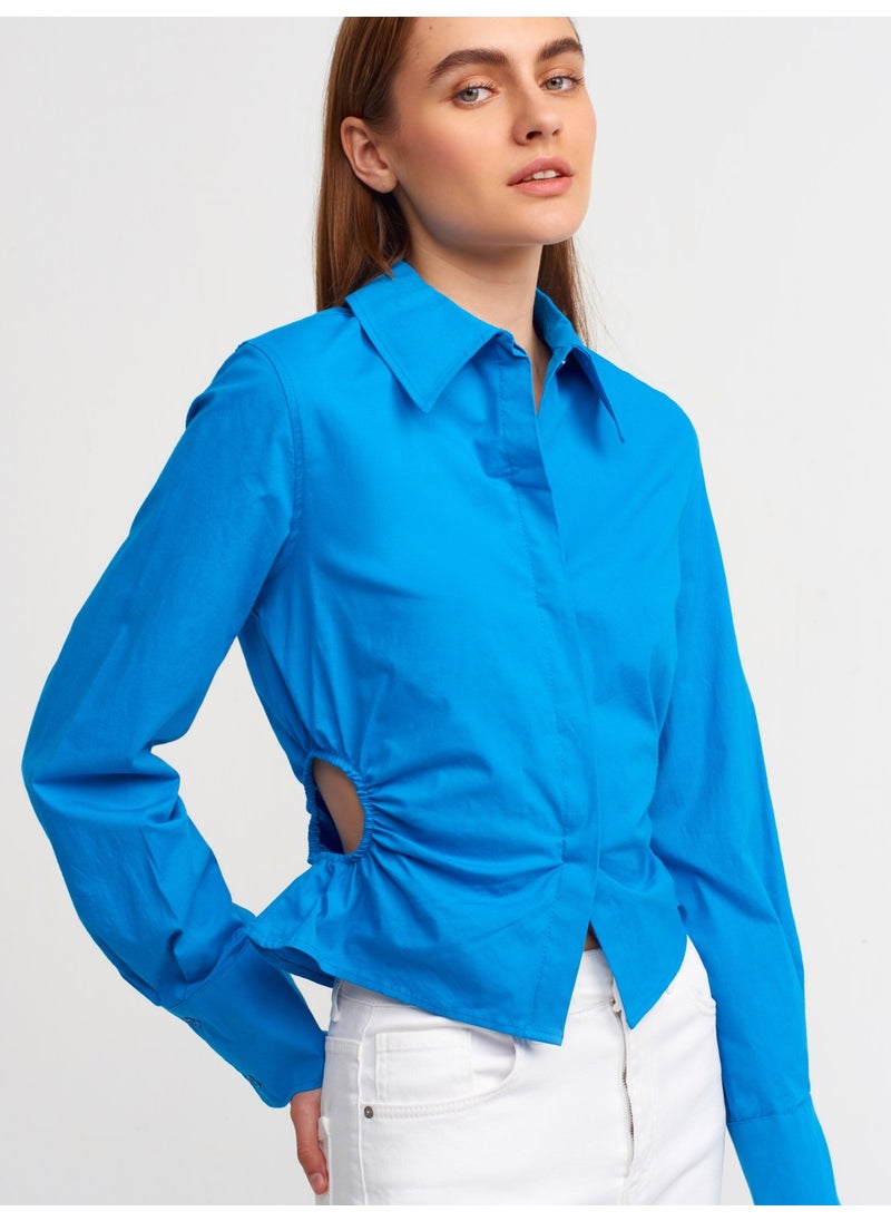 Dilvin 50148 Window Detailed Poplin Shirt-Sax  - Image 2
