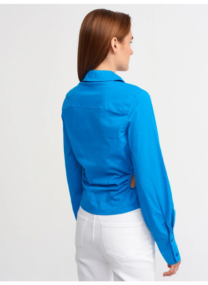 Dilvin 50148 Window Detailed Poplin Shirt-Sax