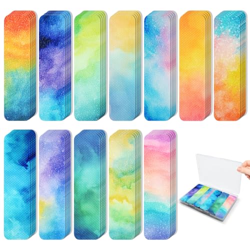 TOEMUR 72 Pieces Anxiety Sensory Stickers with Storage Box - Calming Stickers 2 Textured Surface - Fidget Strips for Office & Classroom Desk Adult & Teen Stress (Watercolor) - Image 1