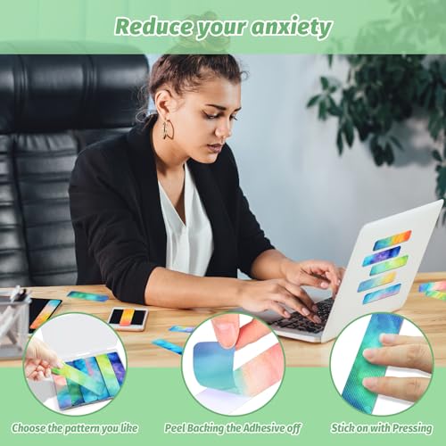 TOEMUR 72 Pieces Anxiety Sensory Stickers with Storage Box - Calming Stickers 2 Textured Surface - Fidget Strips for Office & Classroom Desk Adult & Teen Stress (Watercolor) - Image 4