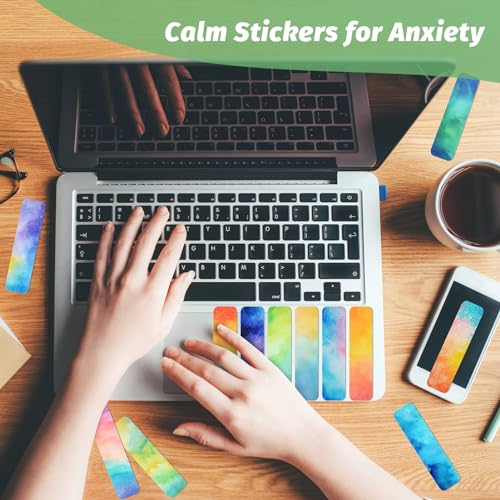 TOEMUR 72 Pieces Anxiety Sensory Stickers with Storage Box - Calming Stickers 2 Textured Surface - Fidget Strips for Office & Classroom Desk Adult & Teen Stress (Watercolor) - Image 5