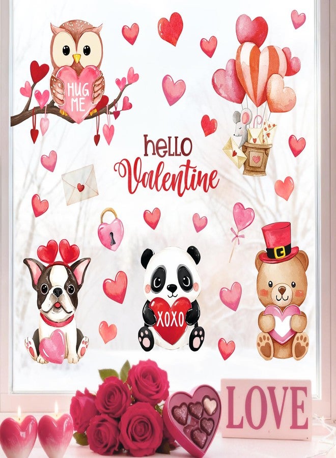 Mfault ملصقات نوافذ بتصميم حيوانات عيد الحب من إم فولت، ملصقات أطفال لطيفة على شكل دب، كلب، بومة، باندا، قلب حب، بالونات ساخنة، ديكورات، ديكورات للذكرى السنوية، ديكورات للمدرسة، الفصل الدراسي، المنزل، غرفة المعيشة، المطبخ - Image 1