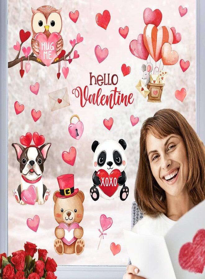 Mfault ملصقات نوافذ بتصميم حيوانات عيد الحب من إم فولت، ملصقات أطفال لطيفة على شكل دب، كلب، بومة، باندا، قلب حب، بالونات ساخنة، ديكورات، ديكورات للذكرى السنوية، ديكورات للمدرسة، الفصل الدراسي، المنزل، غرفة المعيشة، المطبخ - Image 3